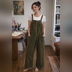 Carly Jean Los Angeles Olive Green Corduroy Overalls